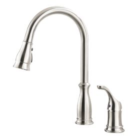 APPASO 2 Hole Kitchen Faucet with Pull Down Sprayer;  Stainless Steel Brushed Nickel Commercial Kitchen Sink Faucet with Side Single Handle