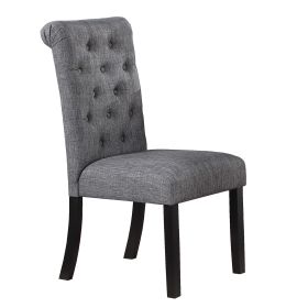 Charcoal Fabric Set of 2 Dining Chairs Contemporary Plush Cushion Side Chairs Nailheads Trim Tufted Back Chair Kitchen Dining Room