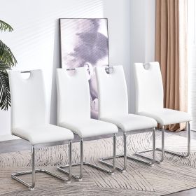 Modern Dining Chairs Set of 4, Side Dining Room/Kitchen Chairs, Faux Leather Upholstered Seat and Metal Legs Side Chairs, White