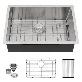 Undermount Kitchen Sink Single Bowl 16 Gauge Stainless Steel Gunmetal Black Workstation Sink (Design: Stainless Steel Brushed, size: 28)