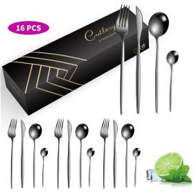 Stainless Steel Knife Fork And Spoon Set (Option: 410 Portugal 16 Piece Set-Black)